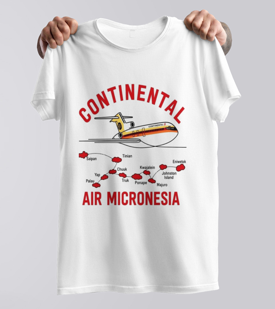 Continental Air Micronesia Boeing 727 Route Map Saipan Palau Truk Majuro Kwajalein T-Shirt