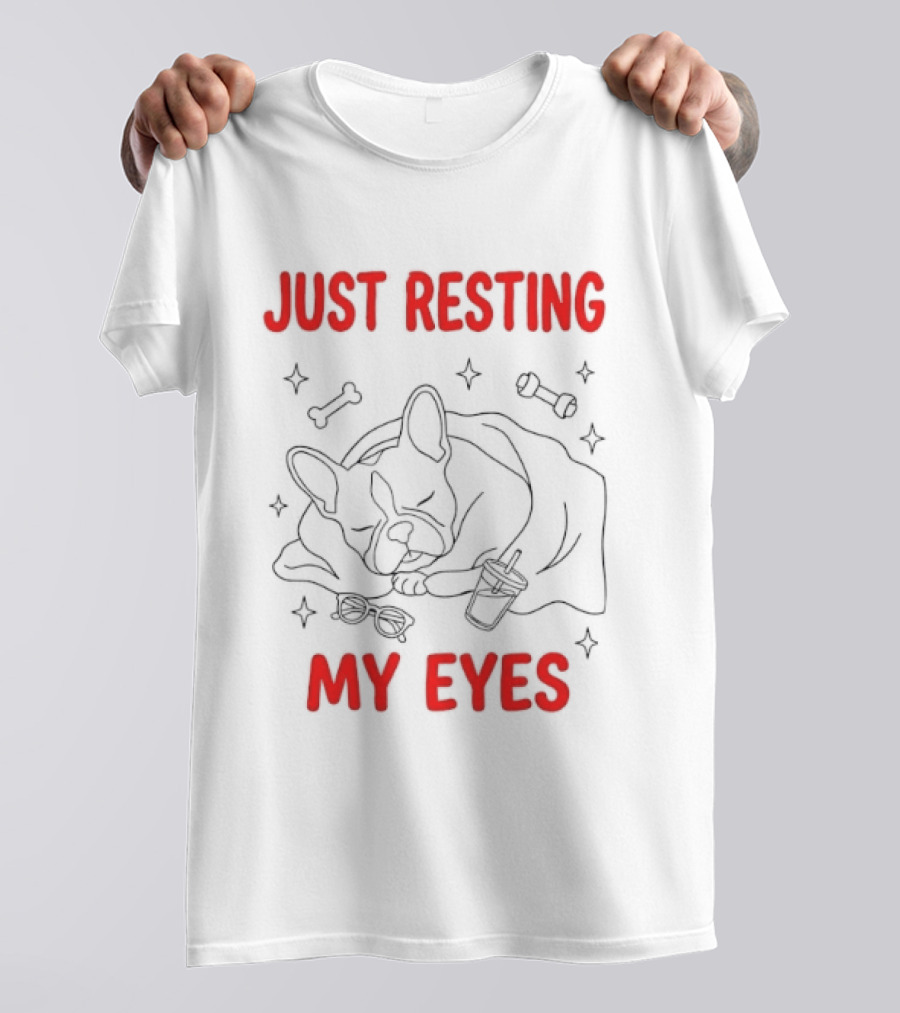 French Bulldog Just Resting My Eyes Cute Dog Sketch With Bones T-Shirt