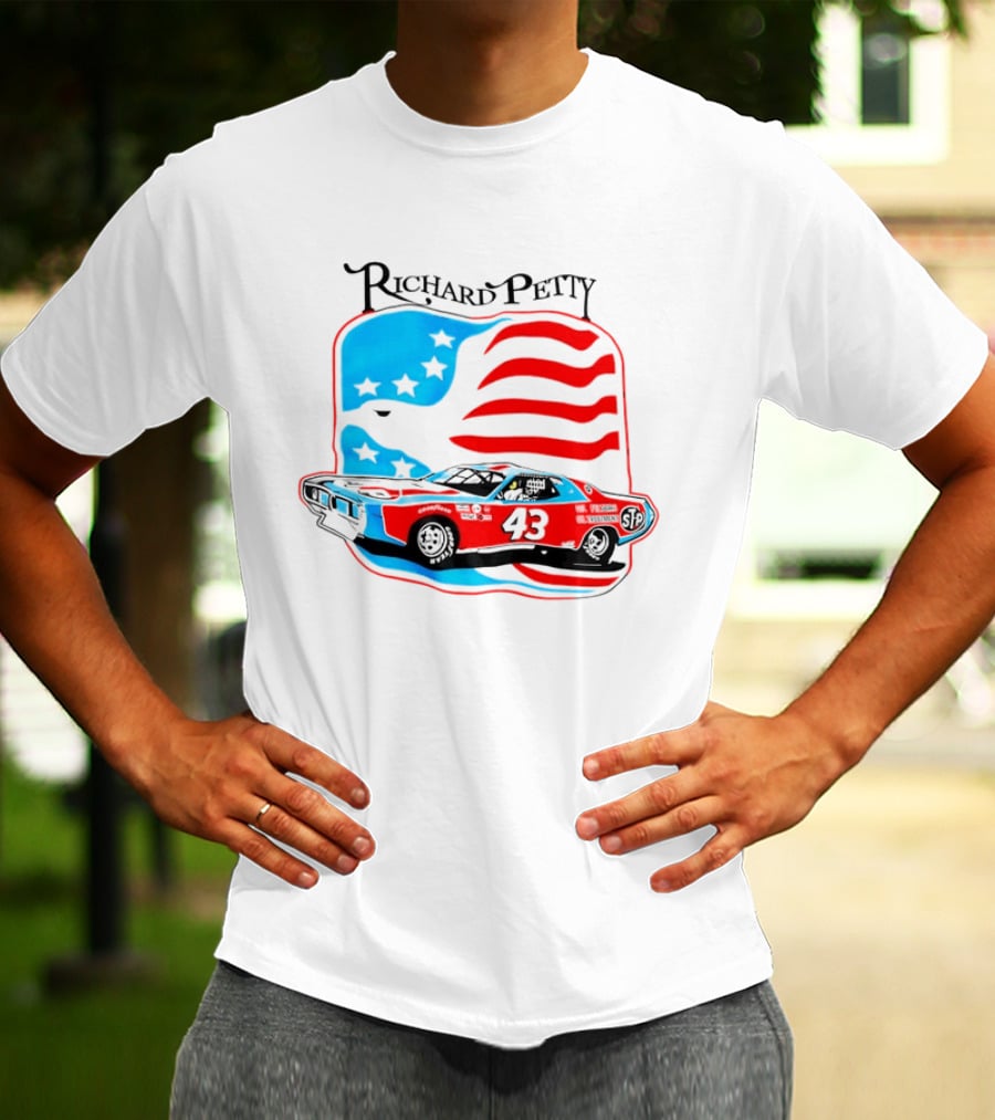 Richard Petty NASCAR Racing Car 43 STP American Flag T-Shirt