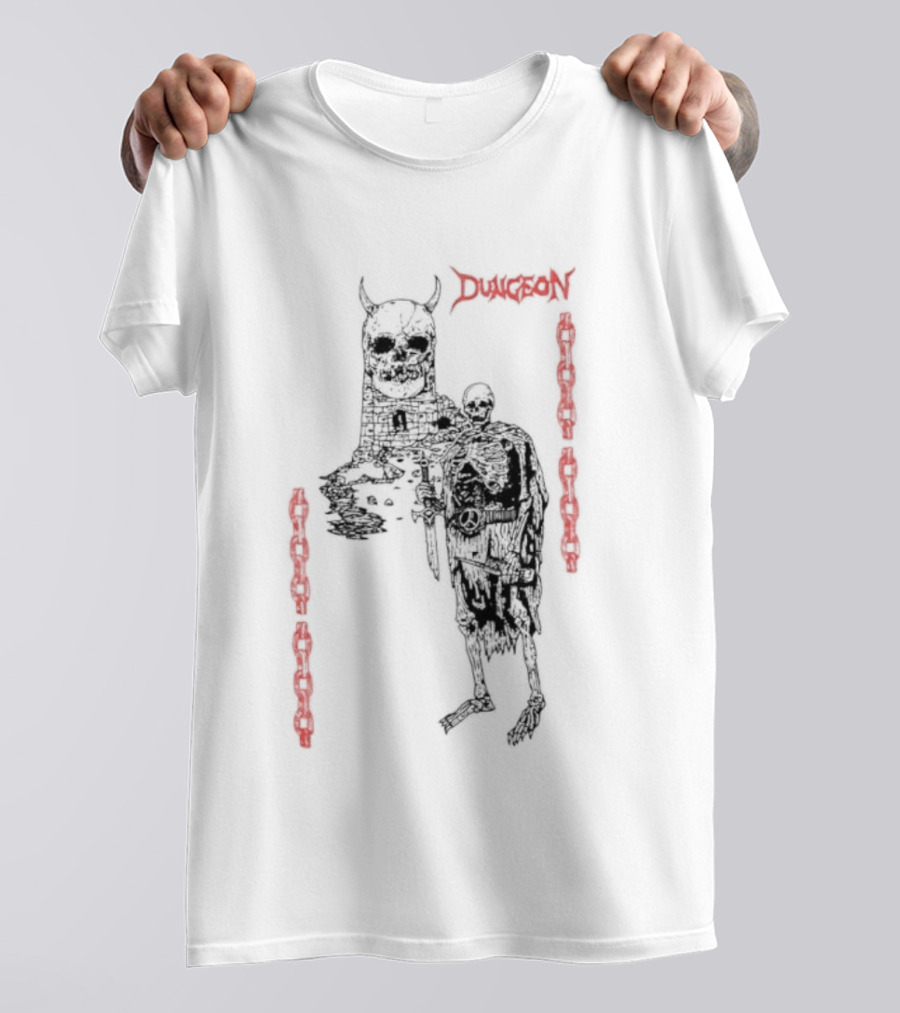 Dungeon Skeleton Warrior Heavy Metal Band Red Chains T-Shirt