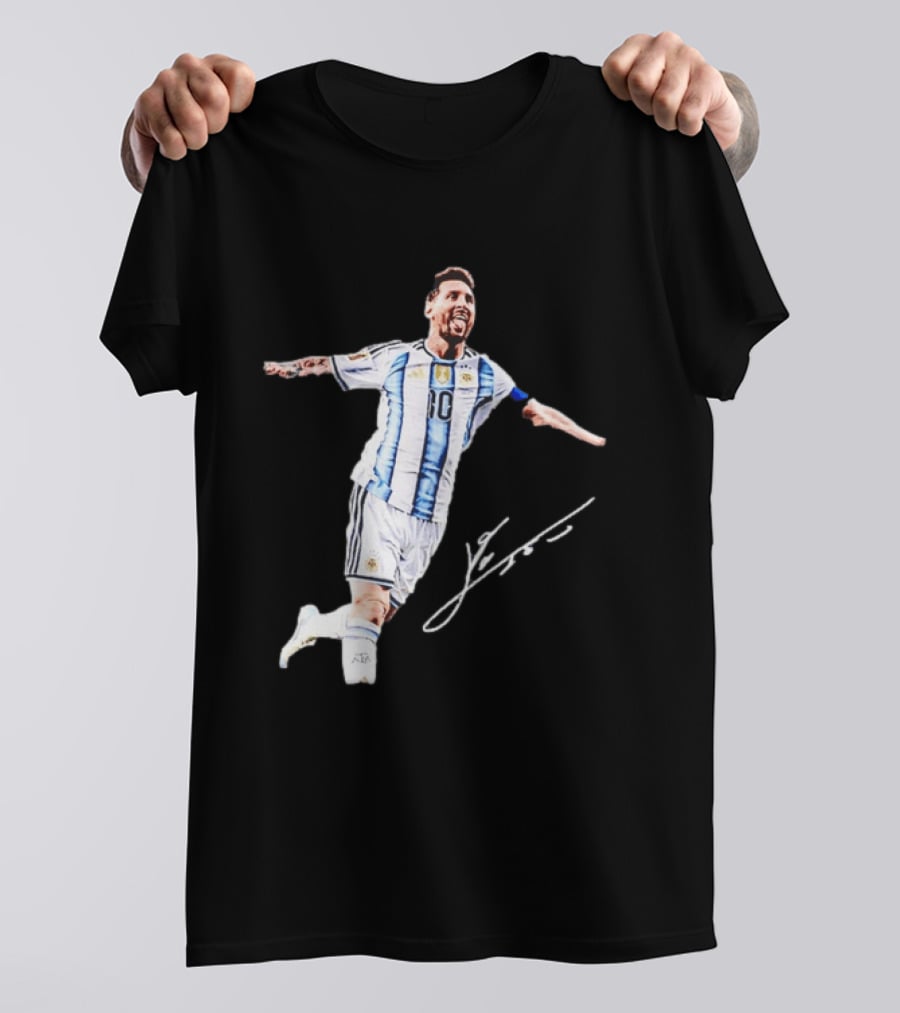 Lionel Messi 10 Argentina Jersey Signature Soccer Legend Celebration T-Shirt