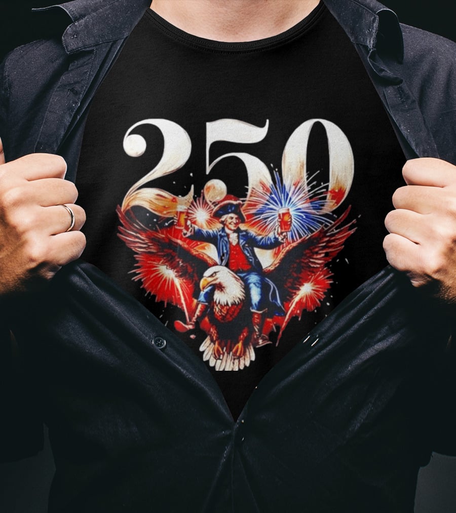 America 250 Founding Father Eagle Fireworks Beer 1776 Celebration T-Shirt