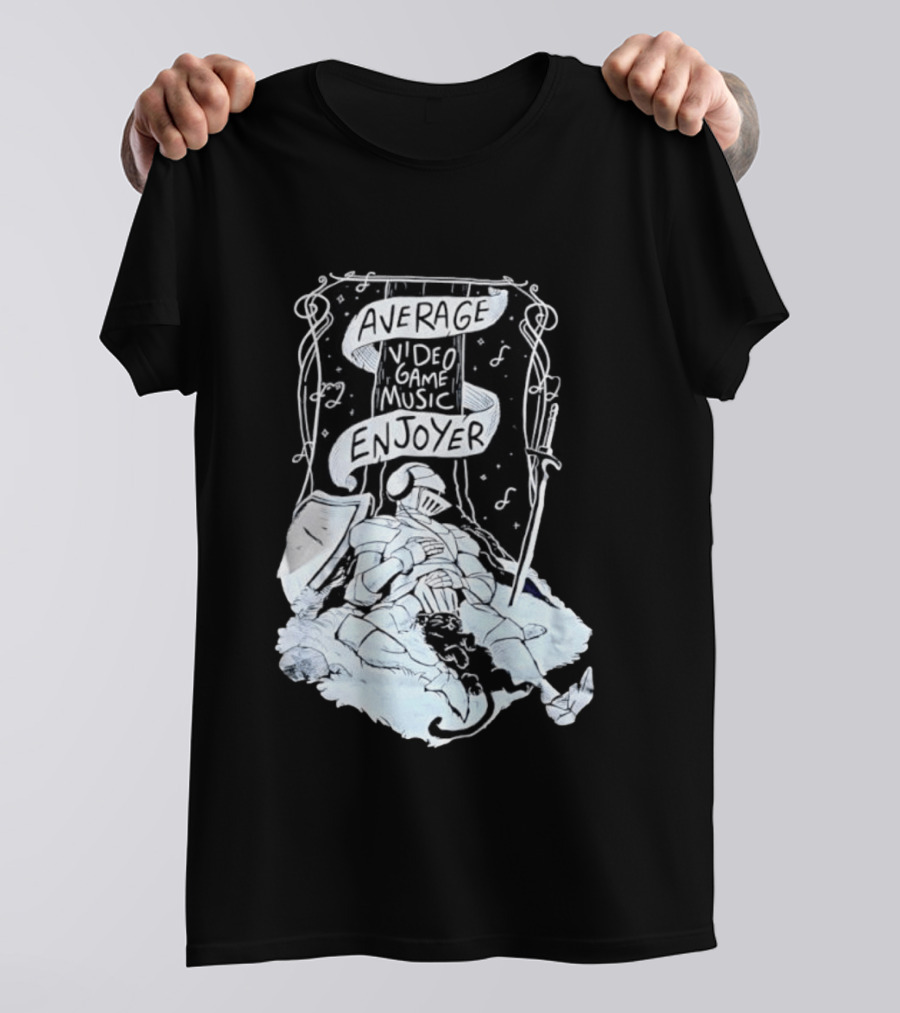 Average Video Game Music Enjoyer Knight Resting Under Stars With Cat T-Shirt