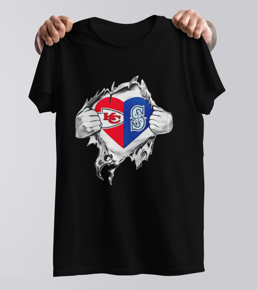 Kansas City Chiefs Seattle Mariners Ripped Heart T-Shirt