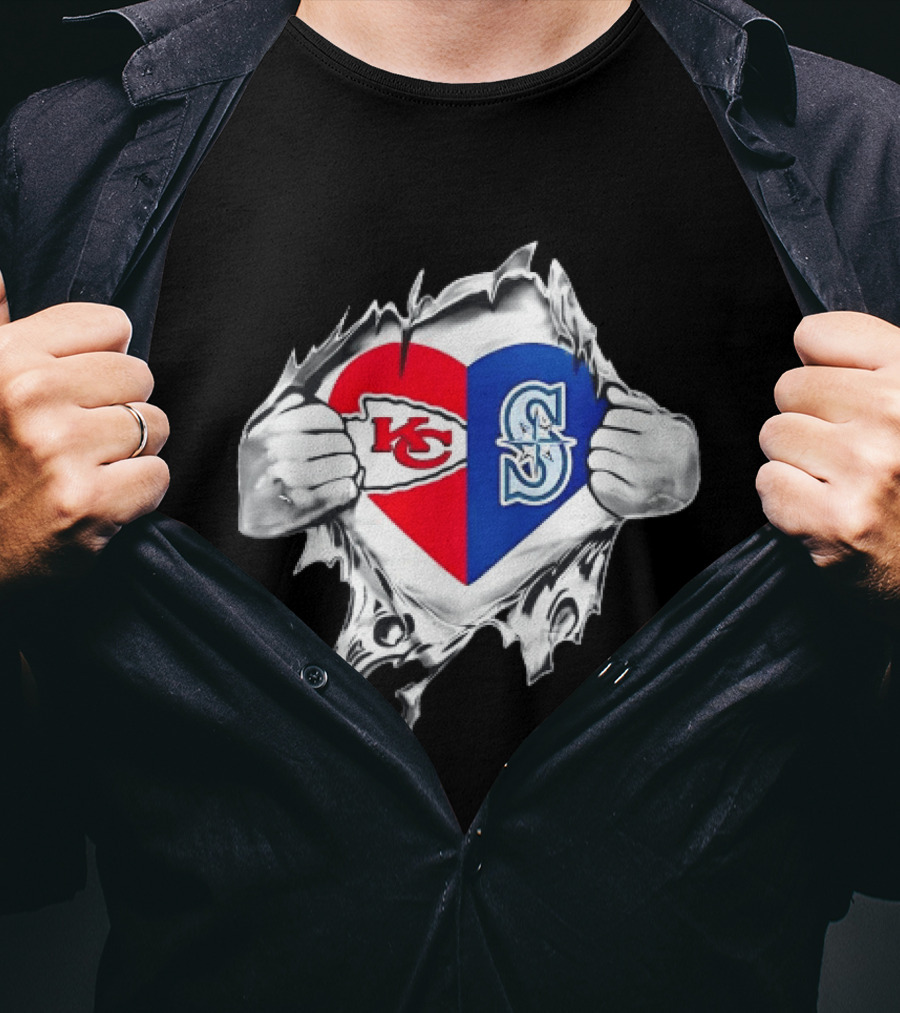 Kansas City Chiefs Seattle Mariners Ripped Heart T-Shirt