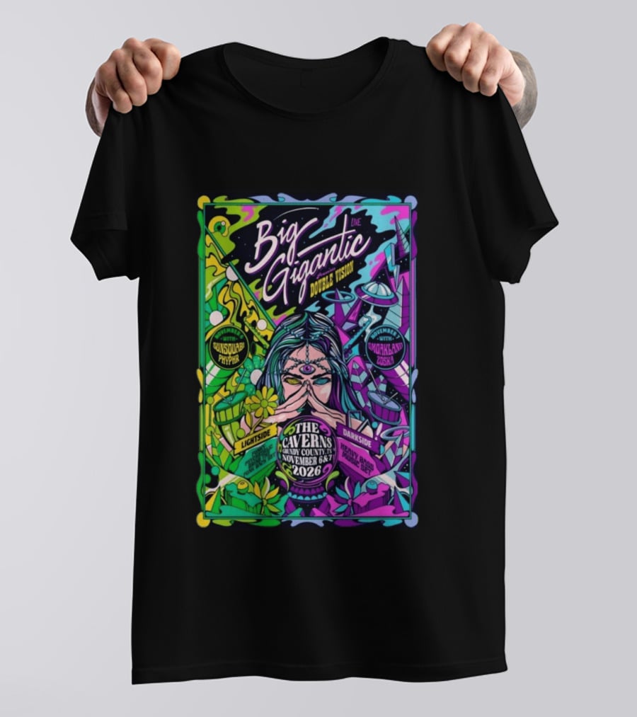 Big Gigantic Double Vision Live Nov 6 7 2026 The Caverns Pelham TN Sunsquabi Phyphr Smokeland Zoska T-Shirt