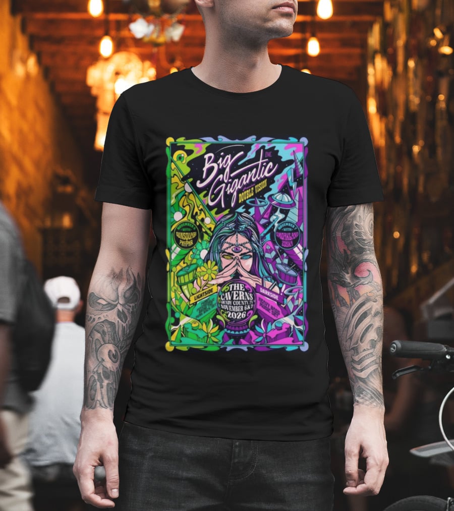 Big Gigantic Double Vision Live Nov 6 7 2026 The Caverns Pelham TN Sunsquabi Phyphr Smokeland Zoska T-Shirt