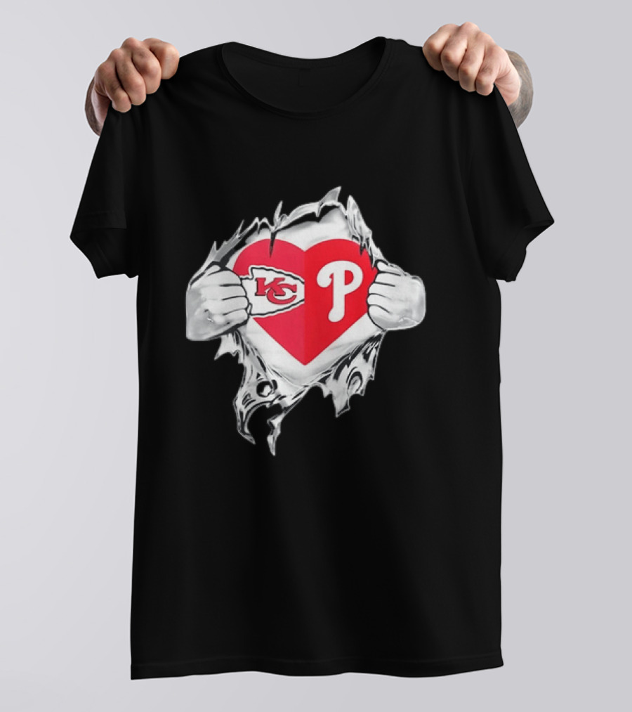 KC Phillies Rip Heart Chiefs Phillies Fan T-Shirt