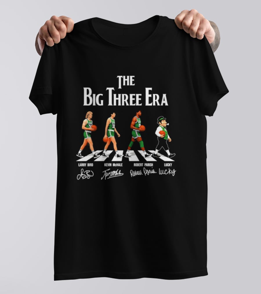 The Big Three Era Larry Bird Kevin McHale Robert Parish Lucky Walking Signatures T-Shirt