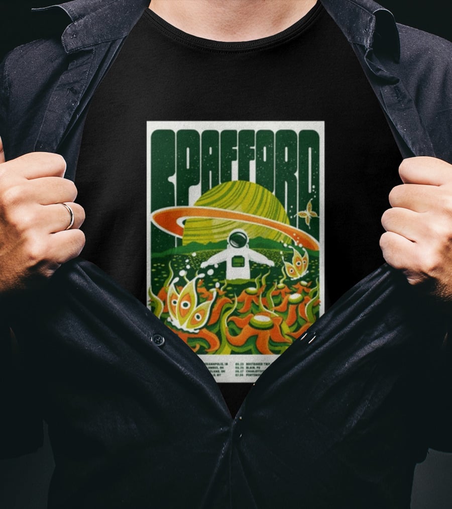 Spafford Summer Tour 26 Space Adventure Psychedelic Alien Astronaut Concert Dates And Locations T-Shirt
