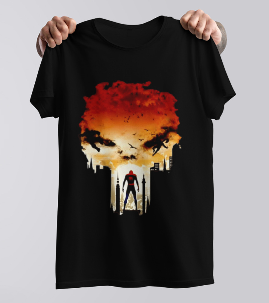 Spider Man Hulk Wolverine Marvel Superheroes Cityscape Action Scene T-Shirt
