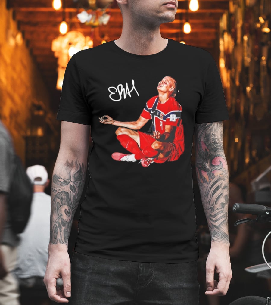 Erling Haaland Norway Football Meditation Pose Signature T-Shirt