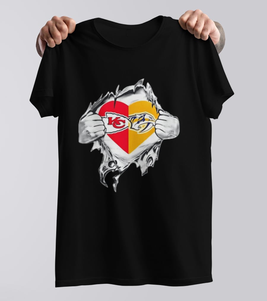 Kansas City Chiefs Nashville Predators Heart Ripping Open T-Shirt