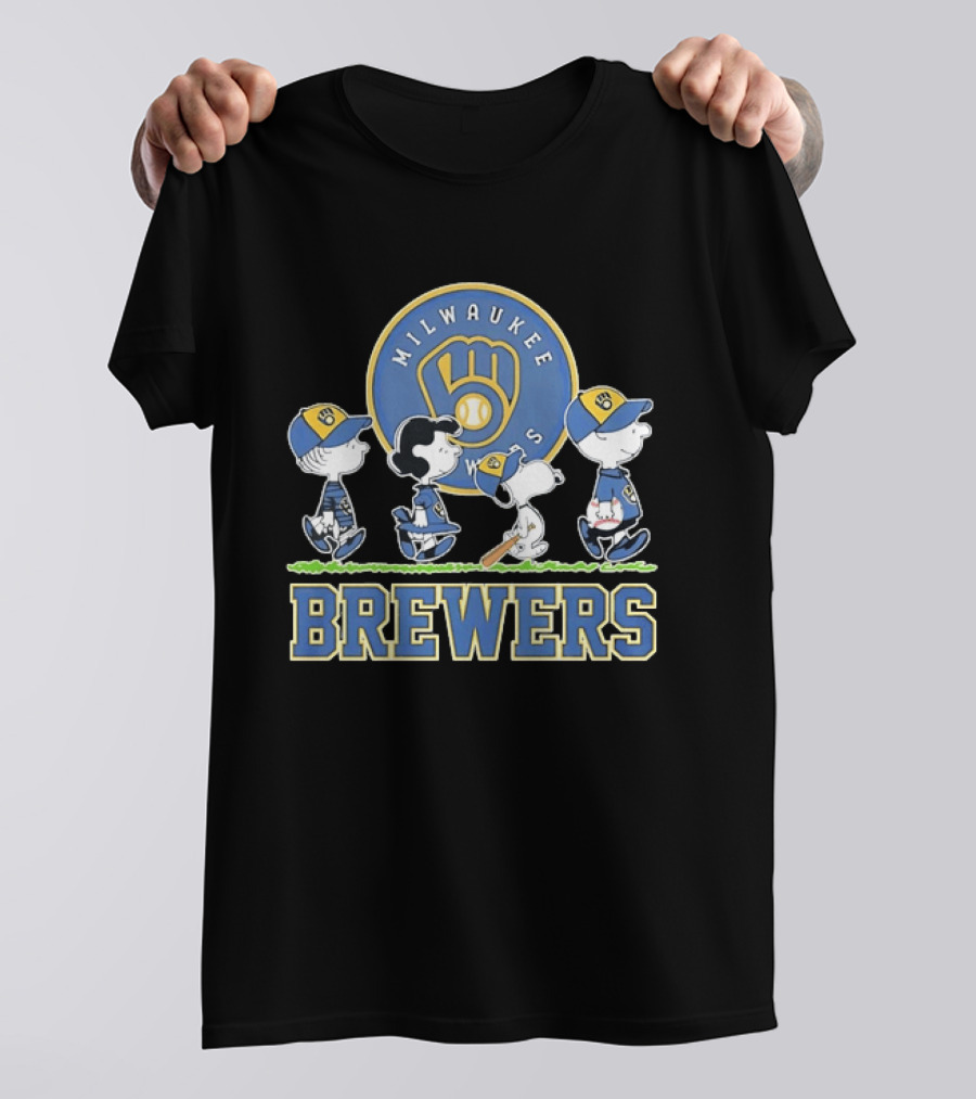 Milwaukee Brewers Peanuts Characters Baseball Team Collaboration T-Shirt
