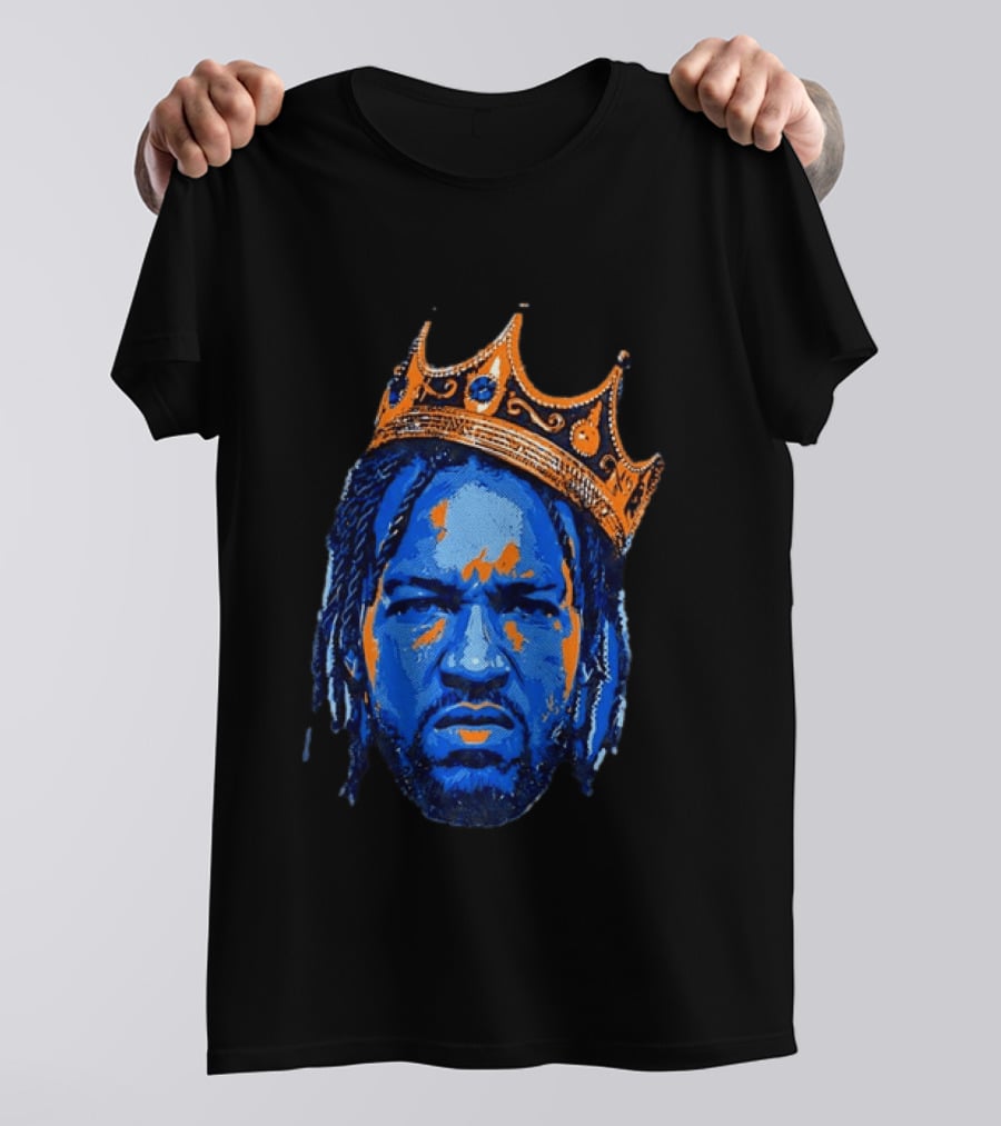 Jalen Brunson New York Knicks King Of New York Orange Crown Blue T-Shirt