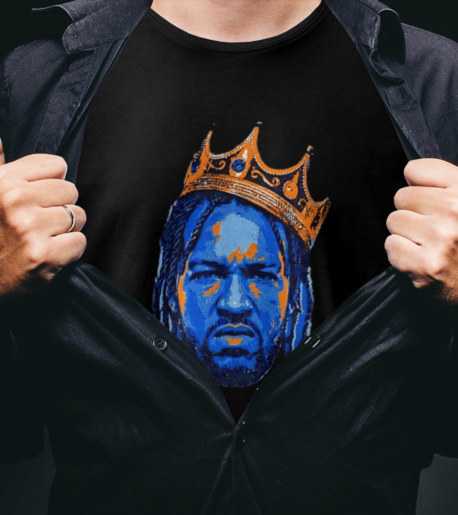 Jalen Brunson New York Knicks King Of New York Orange Crown Blue T-Shirt