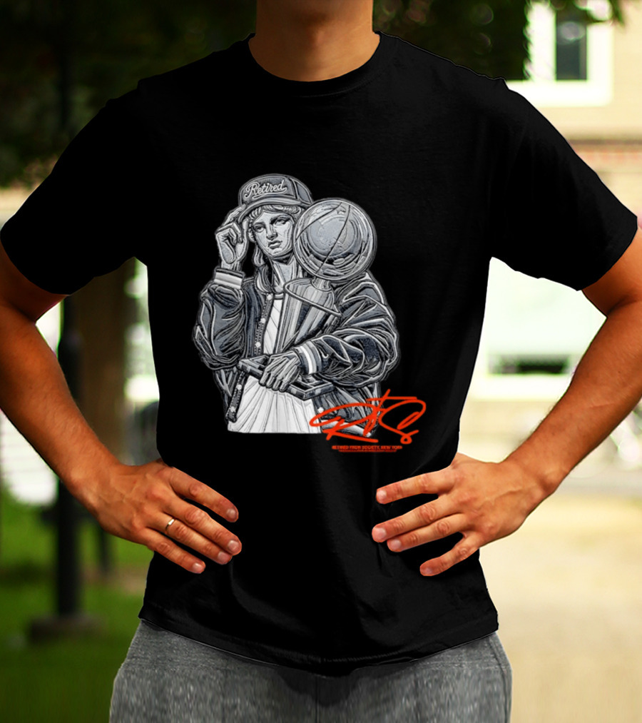 Retired From Society New York Freedom Is A State Of Mind Statue Holding Trophy T-Shirt
