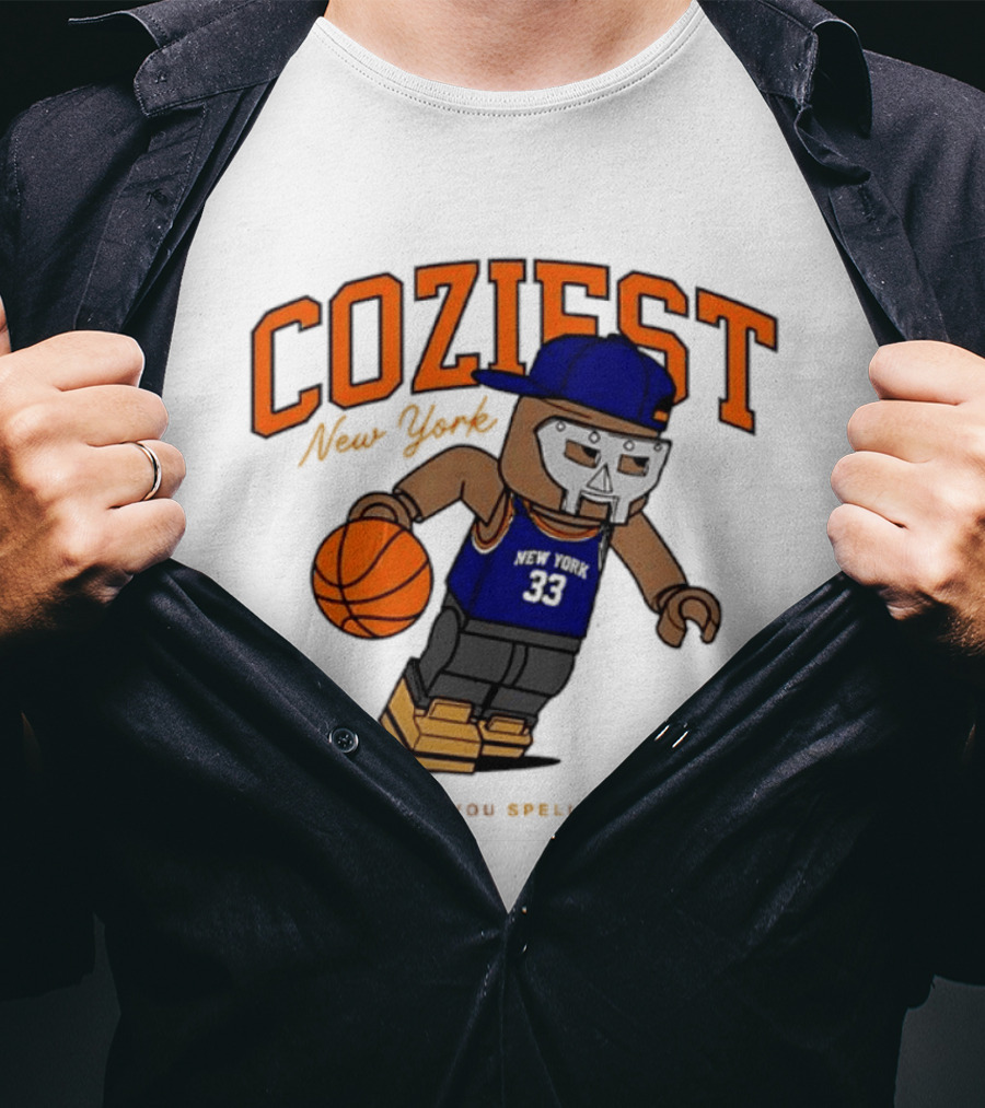 Coziest New York MF DOOM Patrick Ewing Knicks All Caps Basketball Lego T-Shirt