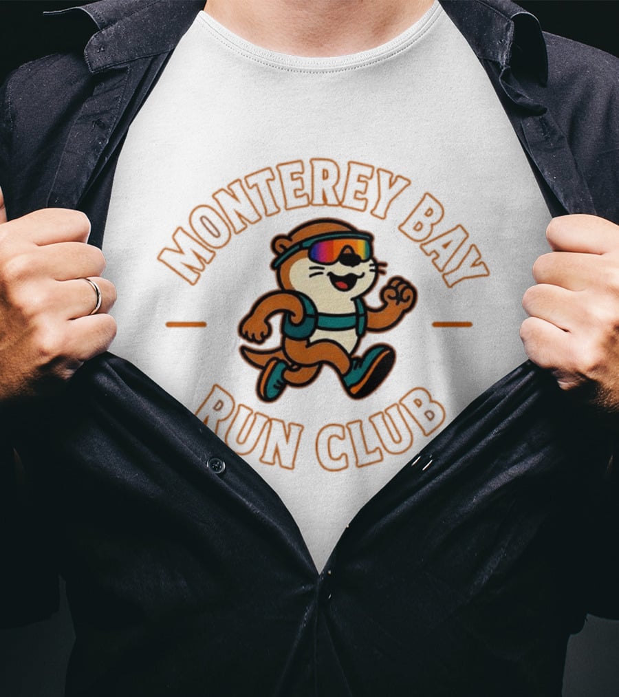 Monterey Bay Run Club Cartoon Otter Wearing Sunglasses And Backpack T-Shirt