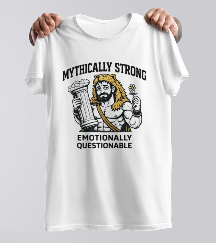 Mythically Strong Emotionally Questionable Hercules Lion Skin Pillar T-Shirt