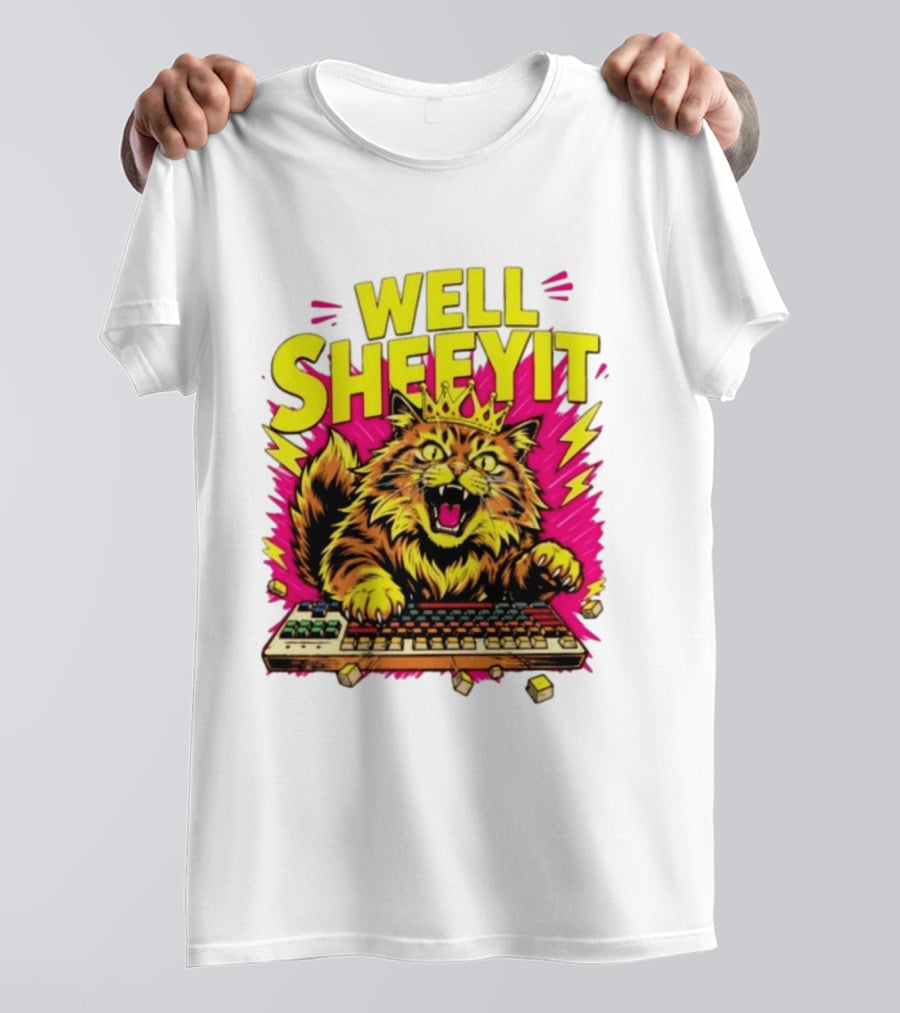 Well Sheeyit Crowned Cat Typing On Keyboard T-Shirt