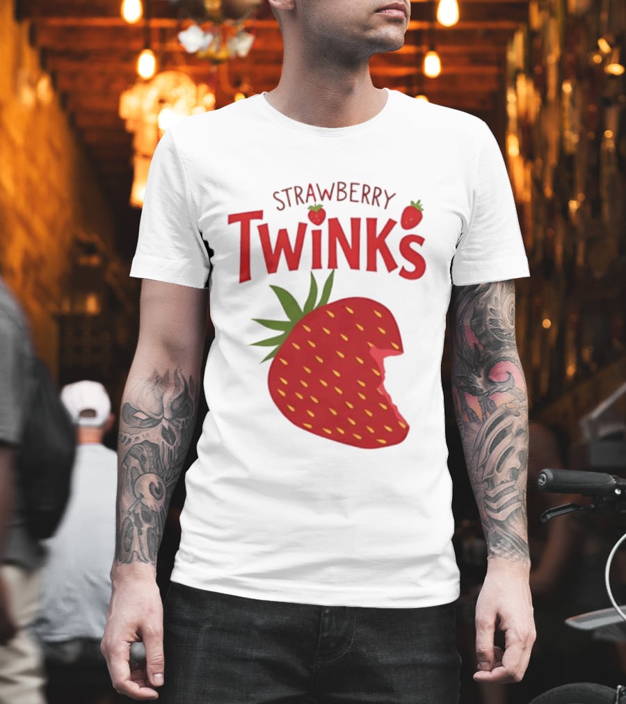 Strawberry Twinks Fruit Snack Pun Playful Bite T-Shirt