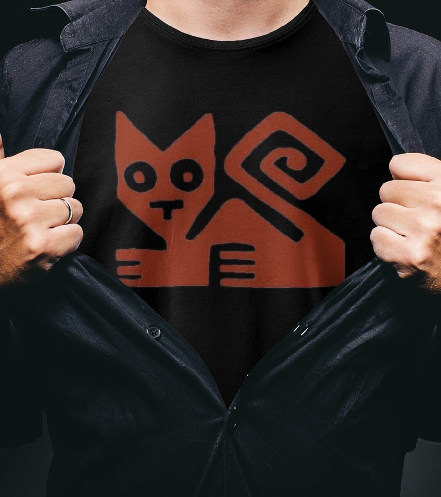 Cat Swirl Minimalist Red Geometric Feline T-Shirt