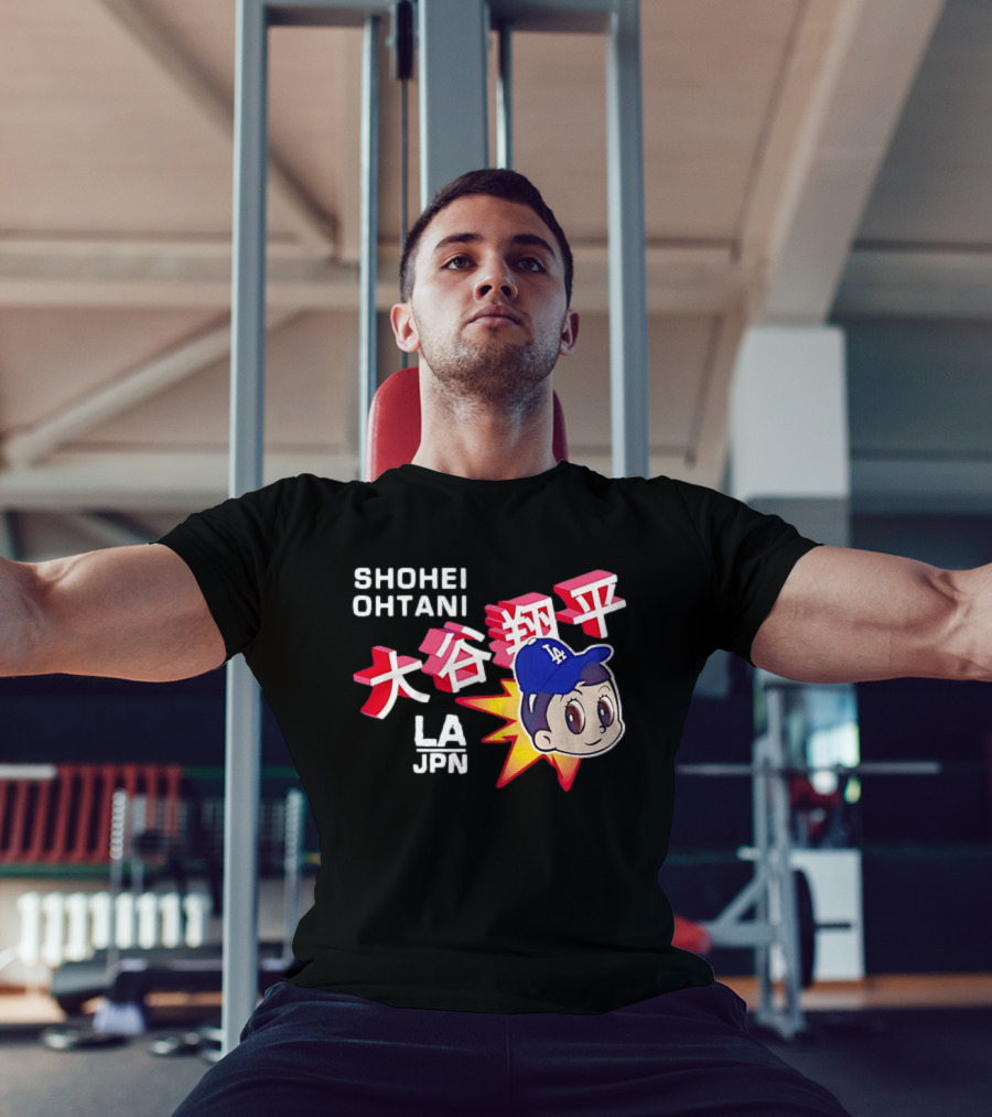 Shohei Ohtani Cartoon LA Dodgers JPN Kanji Characters T-Shirt