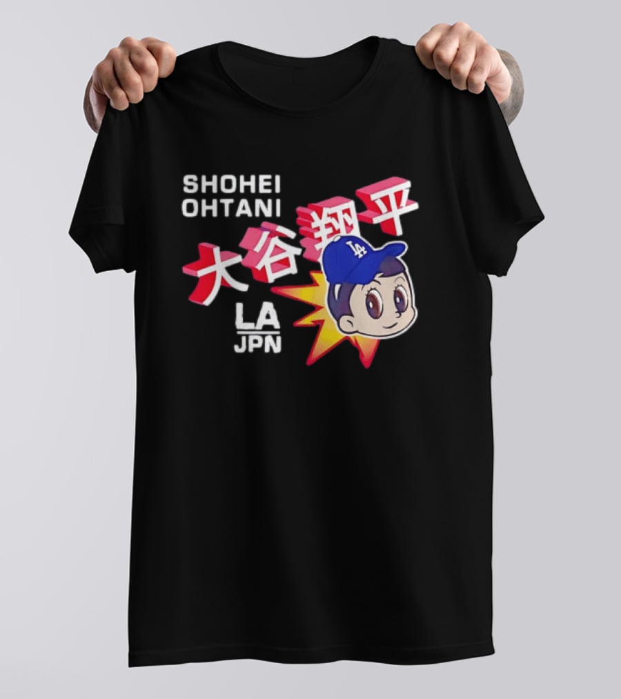 Shohei Ohtani Cartoon LA Dodgers JPN Kanji Characters T-Shirt