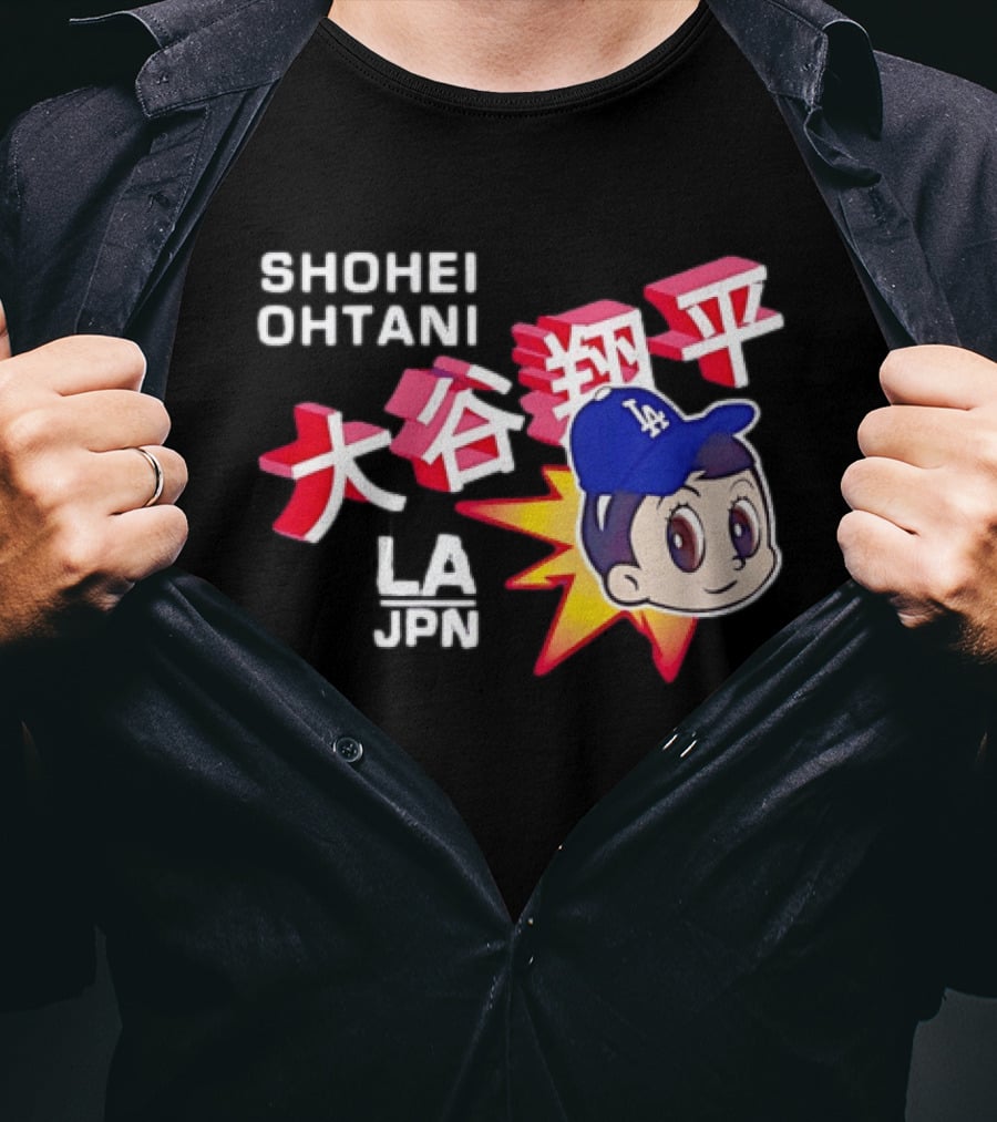 Shohei Ohtani Cartoon LA Dodgers JPN Kanji Characters T-Shirt