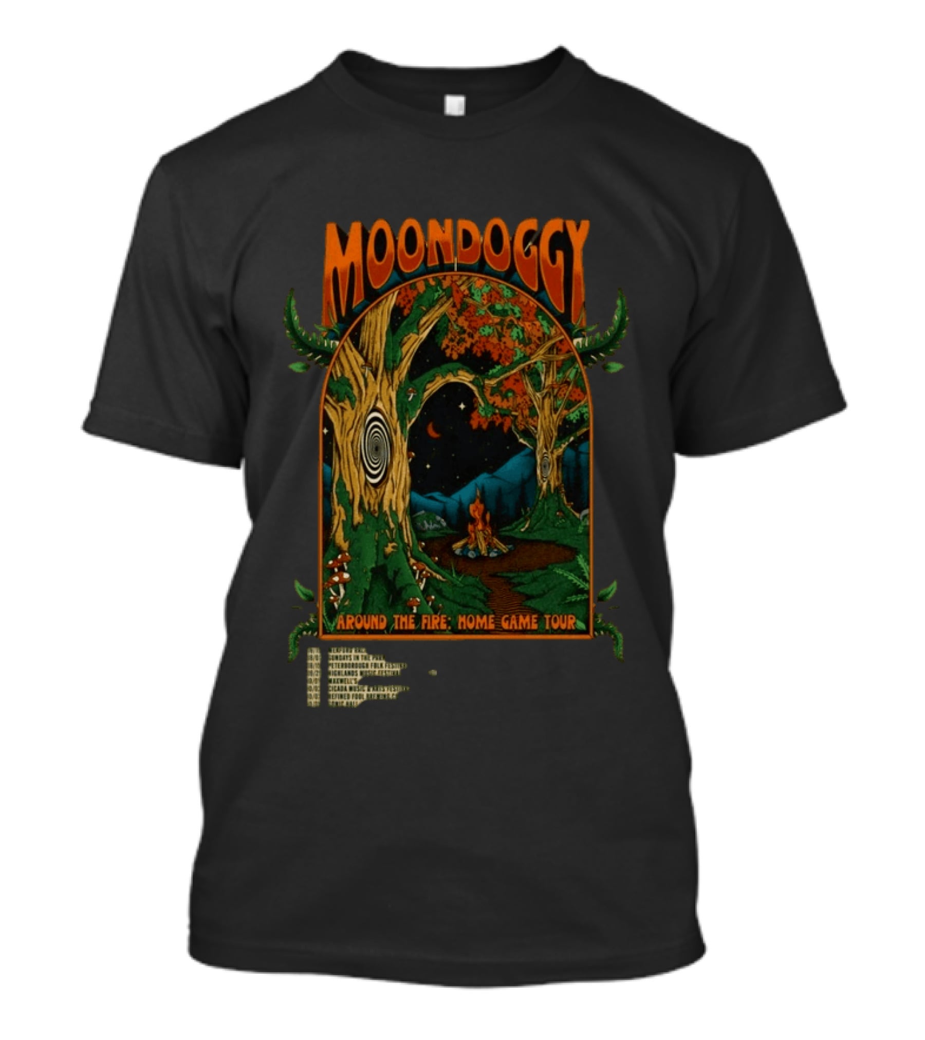 Moondoggy Around The Fire Home Game Tour 2026 Psychedelic Forest Campfire T-Shirt
