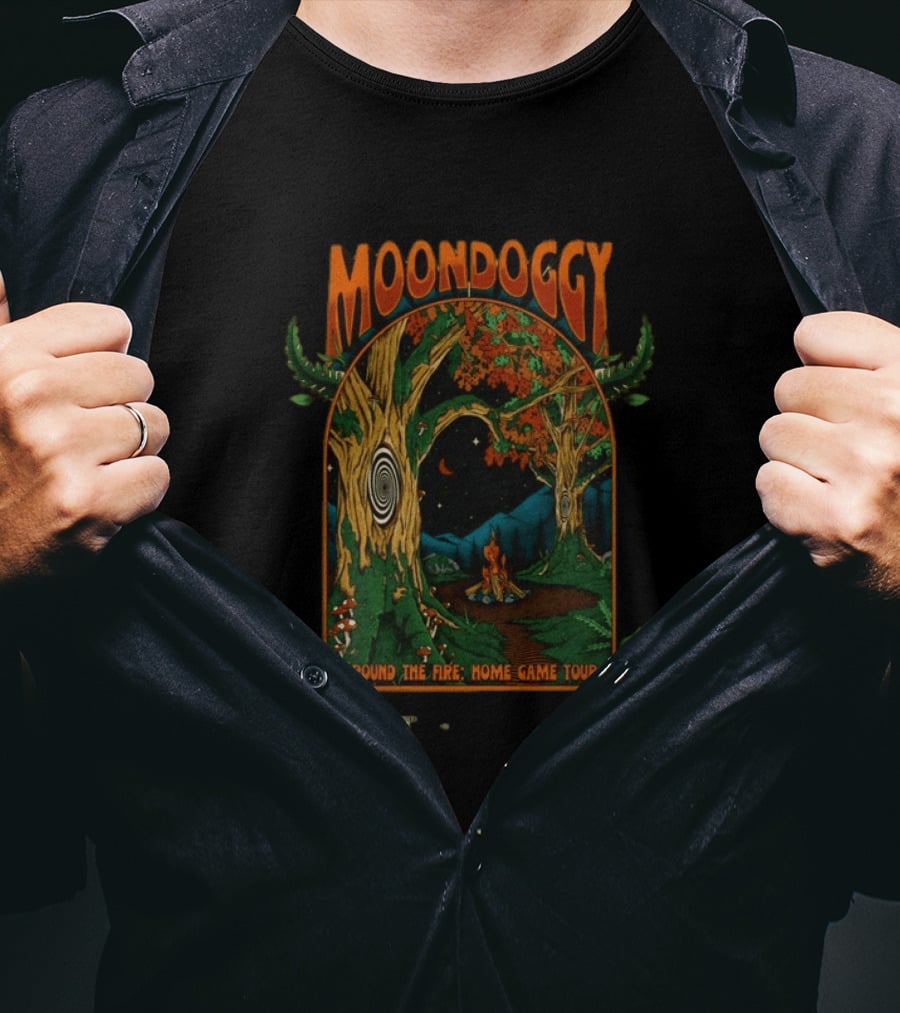 Moondoggy Around The Fire Home Game Tour 2026 Psychedelic Forest Campfire T-Shirt
