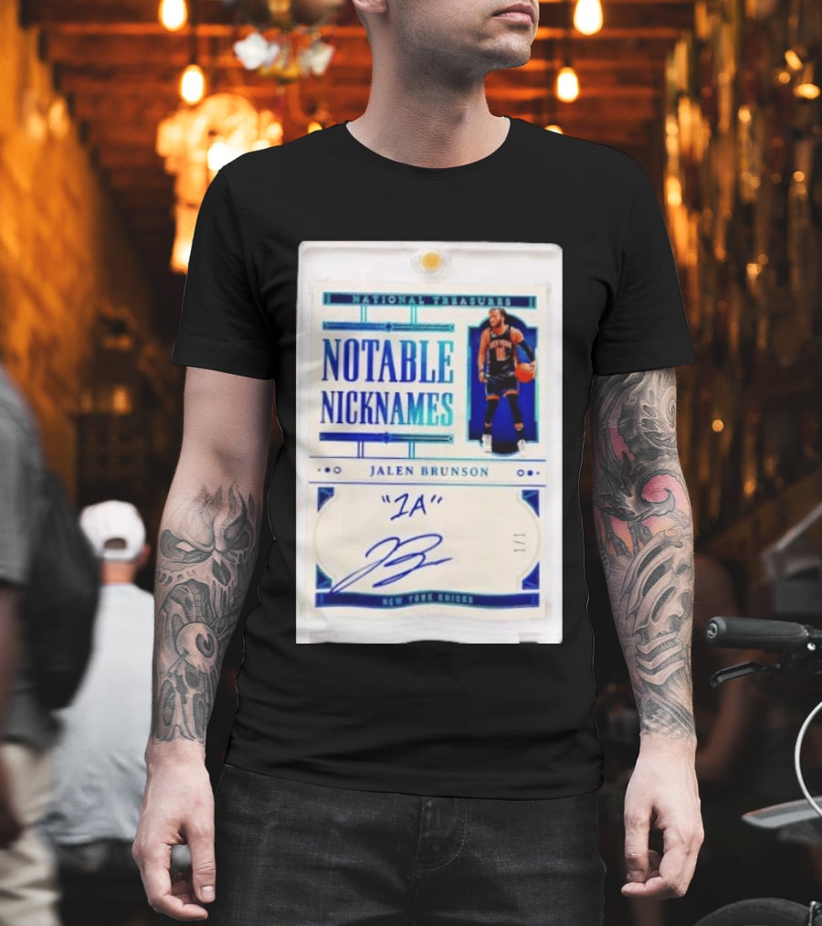 Jalen Brunson New York Knicks National Treasures Notable Nicknames 1A Autograph 1/1 Trading Card T-Shirt