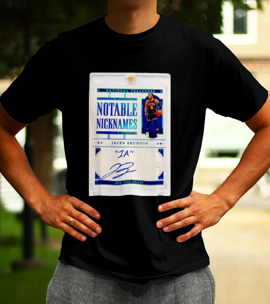 Jalen Brunson New York Knicks National Treasures Notable Nicknames 1A Autograph 1/1 Trading Card T-Shirt