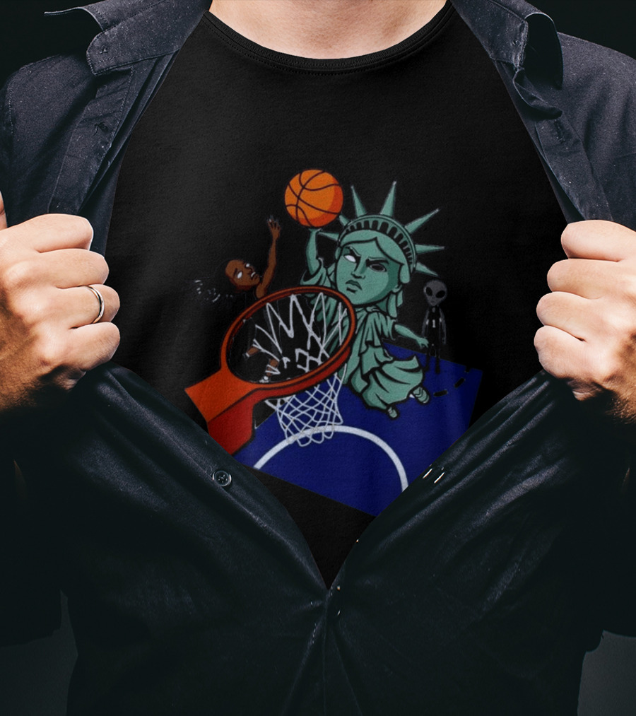 Statue Of Liberty Basketball Dunk With Alien And Athlete Joe Maracic T-Shirt