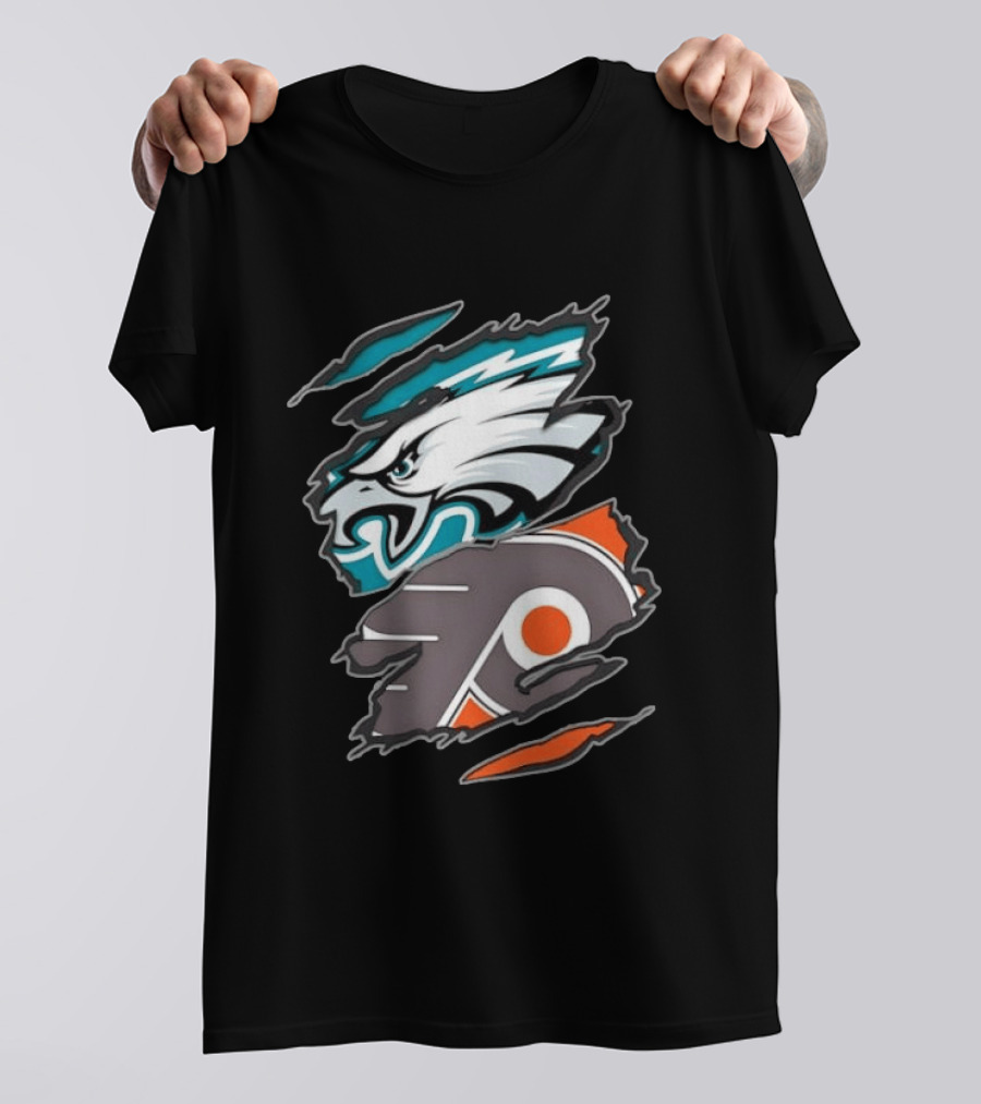 Philadelphia Eagles And Philadelphia Flyers Ripped Tear Sports Team T-Shirt