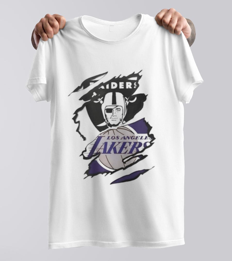 Las Vegas Raiders Los Angeles Lakers Beneath The Surface Raiders Helmet Basketball Fusion T-Shirt