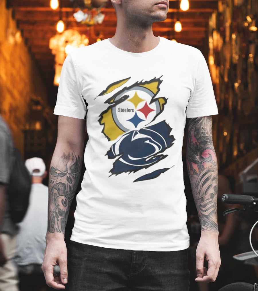 Pittsburgh Steelers Penn State Scratched Logo Fusion Beneath The Surface T-Shirt