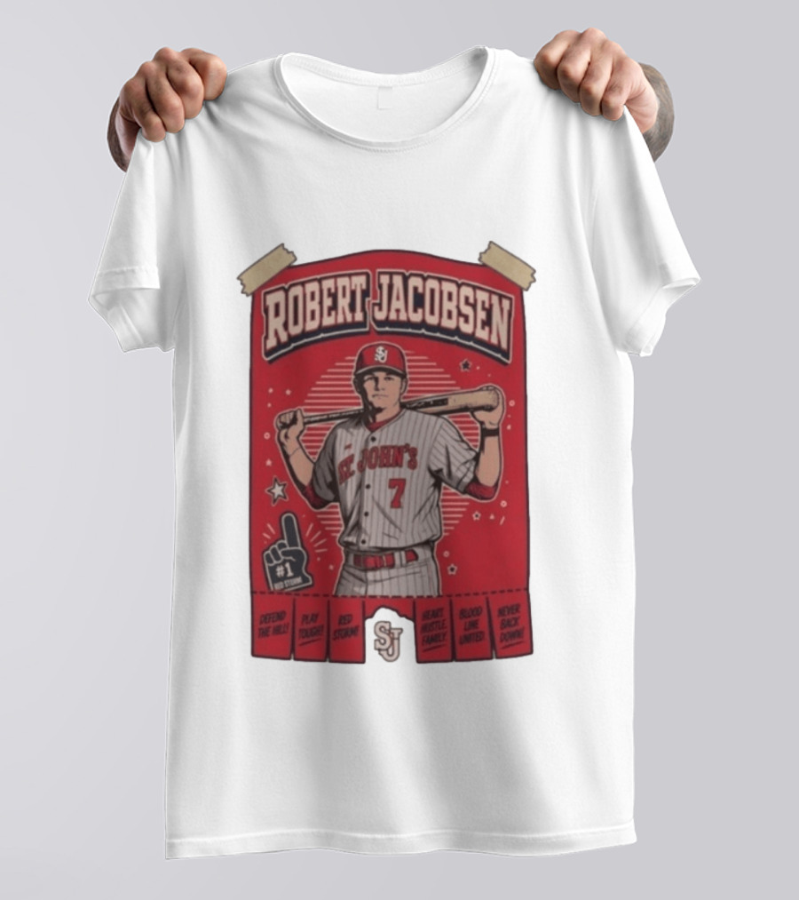 Robert Jacobsen St John's 7 Red Storm Defend The Hill Play Tough Blood Line United T-Shirt