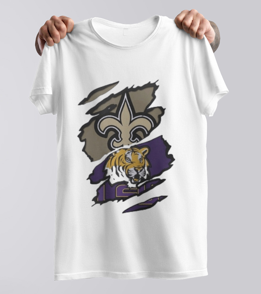 New Orleans Saints LSU Tigers Beneath The Surface Fleur De Lis Tiger Split T-Shirt