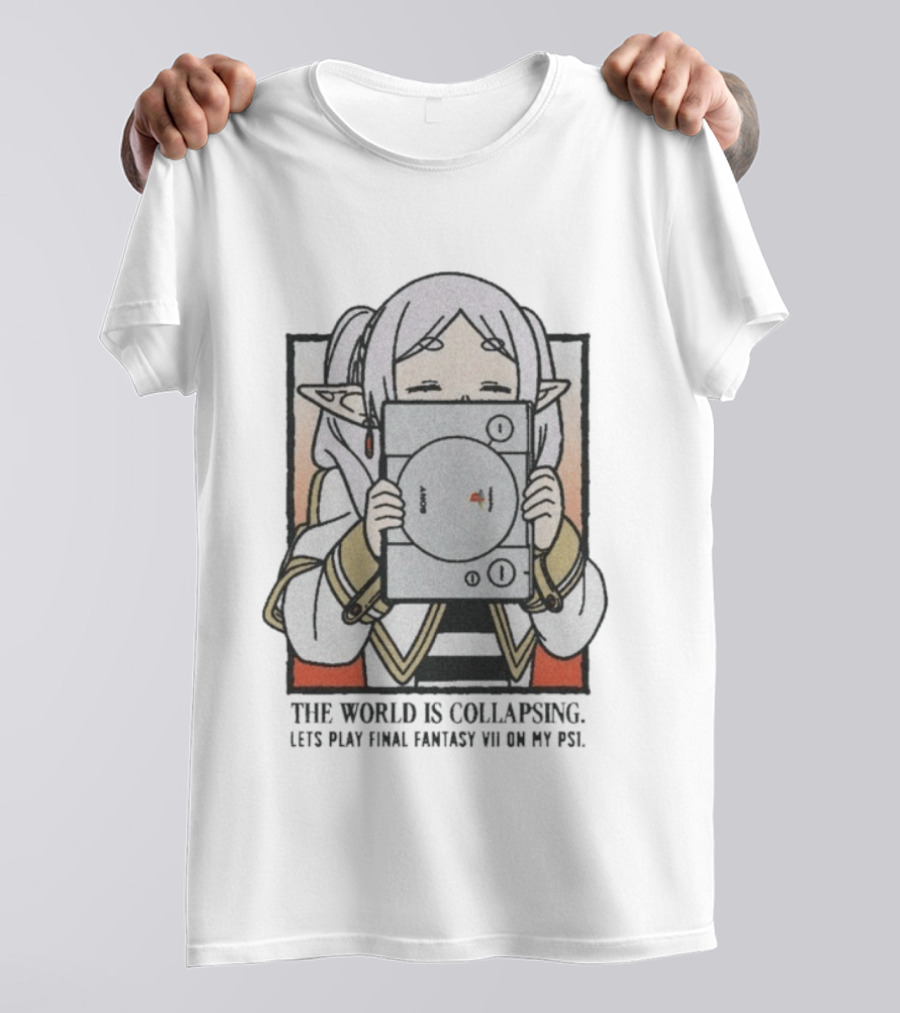 The World Is Collapsing Lets Play Final Fantasy VII On My PS1 Frieren Fantasy Gaming Nostalgia T-Shirt