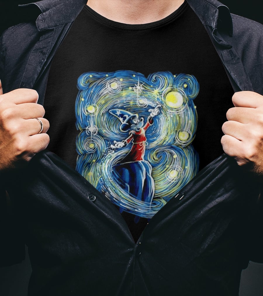 Sorcerer Mickey Mouse Fantasia Starry Night Whirlwind Stars T-Shirt