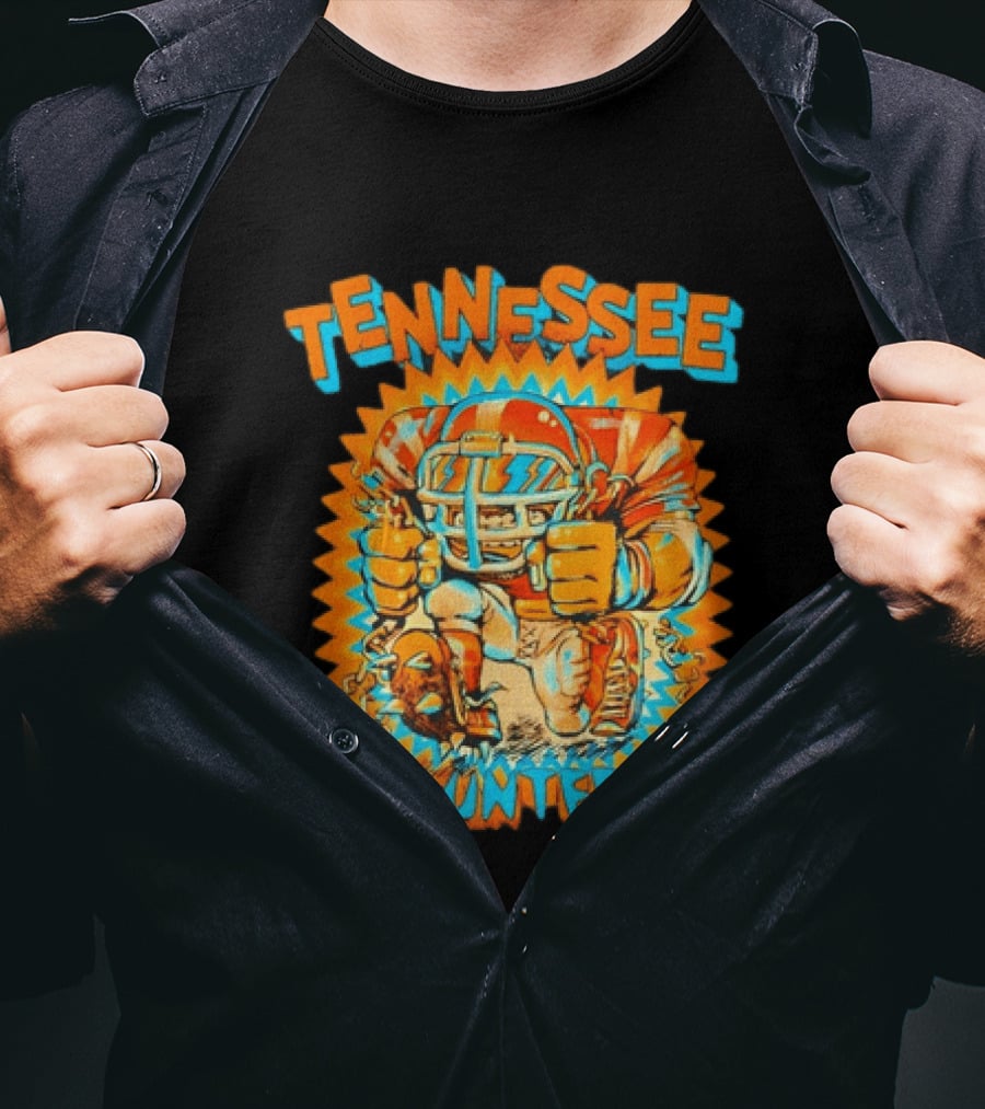 Tennessee Volunteers Football Player Breaking Chains Dynamic Orange Blue T-Shirt