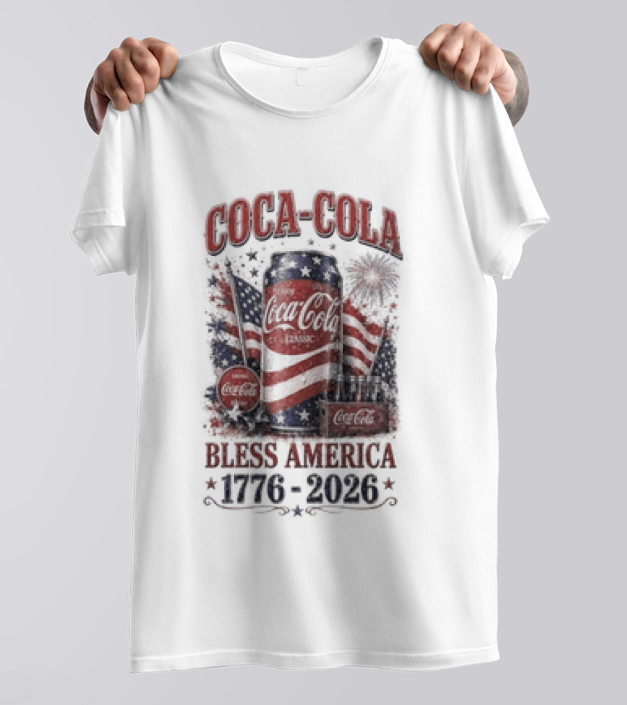 Coca Cola Bless America 1776 2026 Vintage Patriotic Celebration T-Shirt