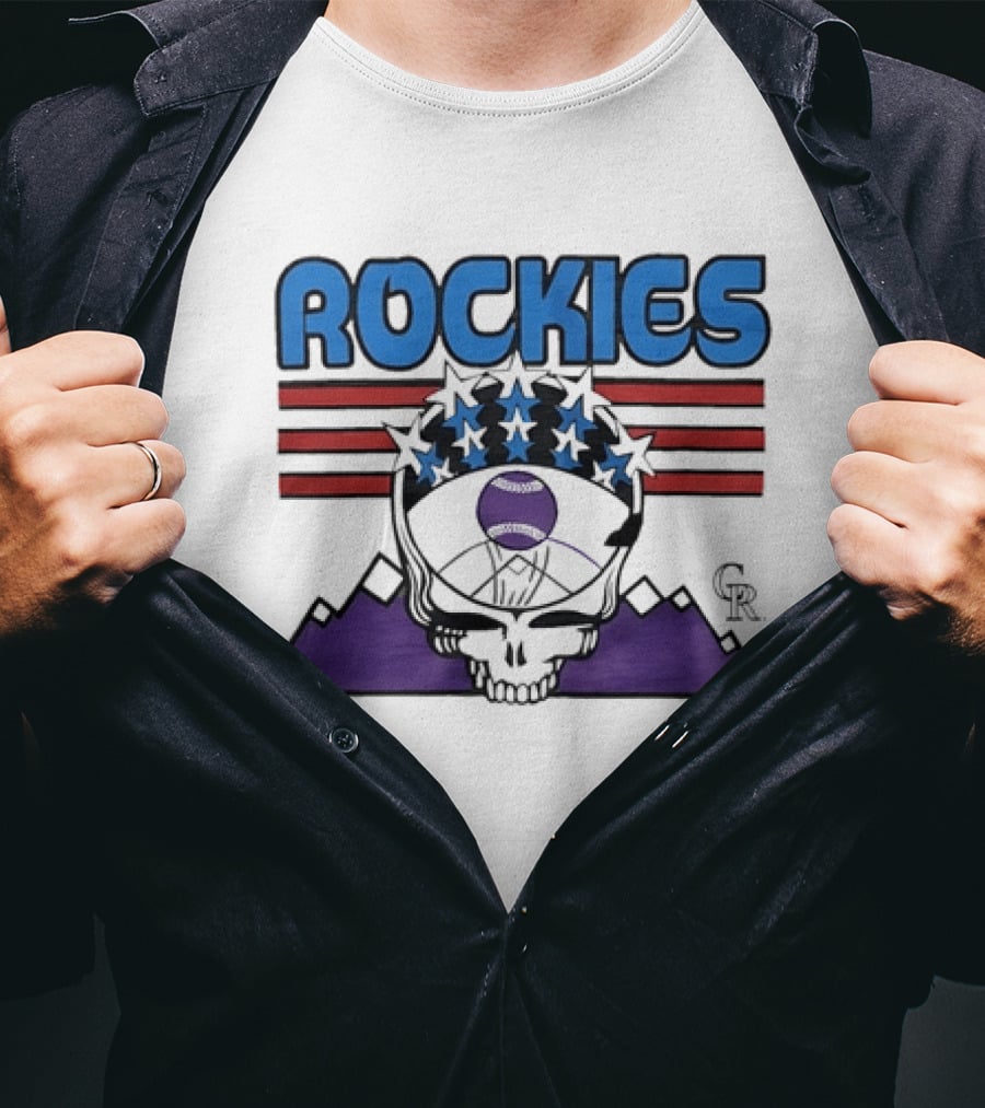 Rockies Skull Grateful Dead CR Baseball T-Shirt