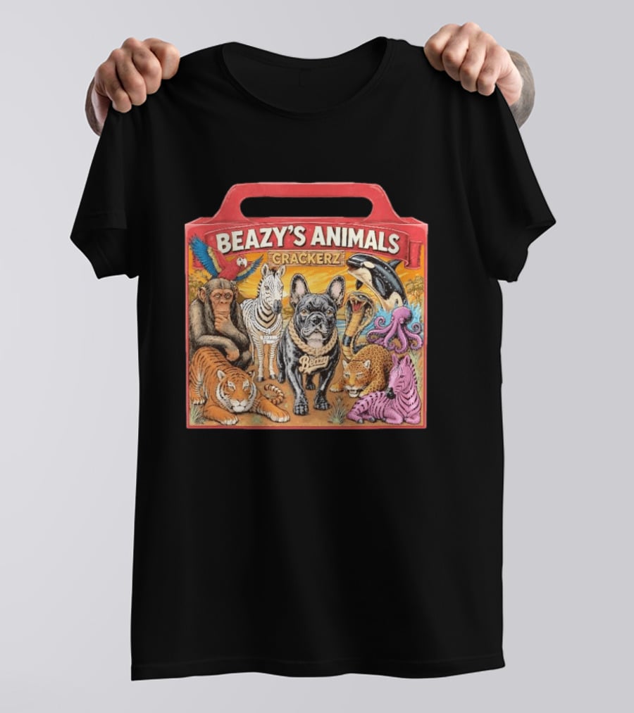 Beazy's Animals Crackerz French Bulldog Tiger Zebra Monkey Parrot Octopus T-Shirt