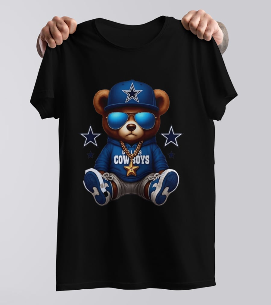 Dallas Cowboys Bear Branded Attire With Blue Cap And Star Chain T-Shirt