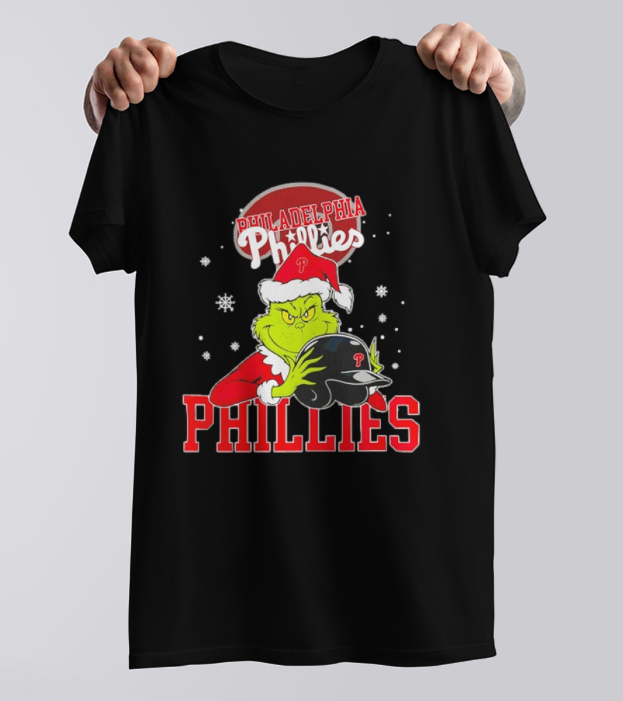 Philadelphia Phillies Grinch Hug Christmas Baseball Helmet T-Shirt