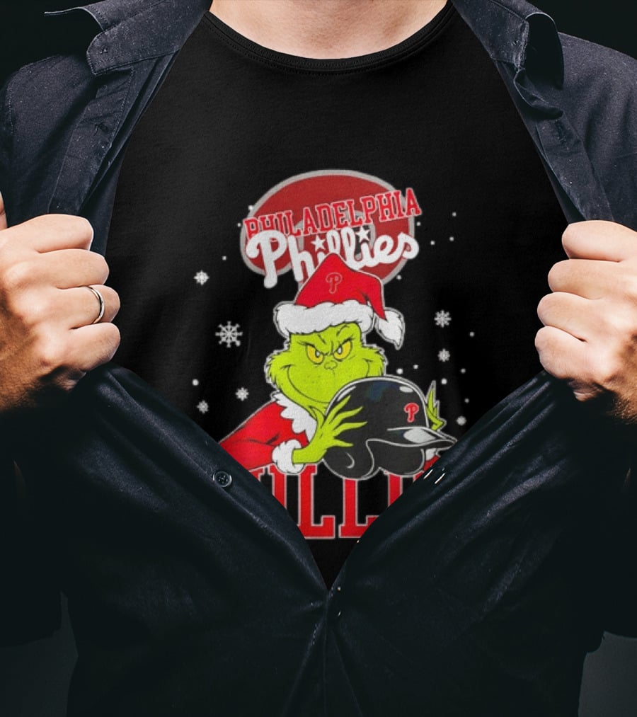 Philadelphia Phillies Grinch Hug Christmas Baseball Helmet T-Shirt