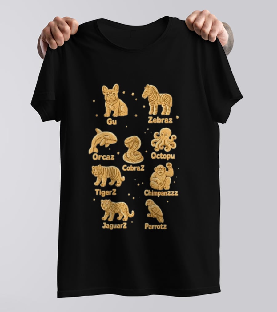 Gu Zebraz Orcaz Octopuz CobraZ TigerZ Chimpanzzz JaguarZ Parrotz Animal Crackers T-Shirt